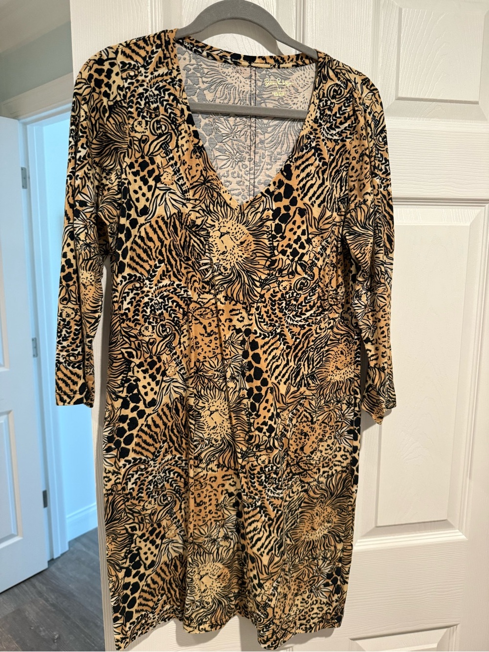 Lilly Pulitzer Tan and Black Animal Print V-Neck Dress